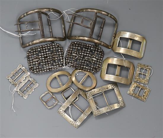 Eight assorted pairs of 19th century and later buckles, including silver and cut steel.